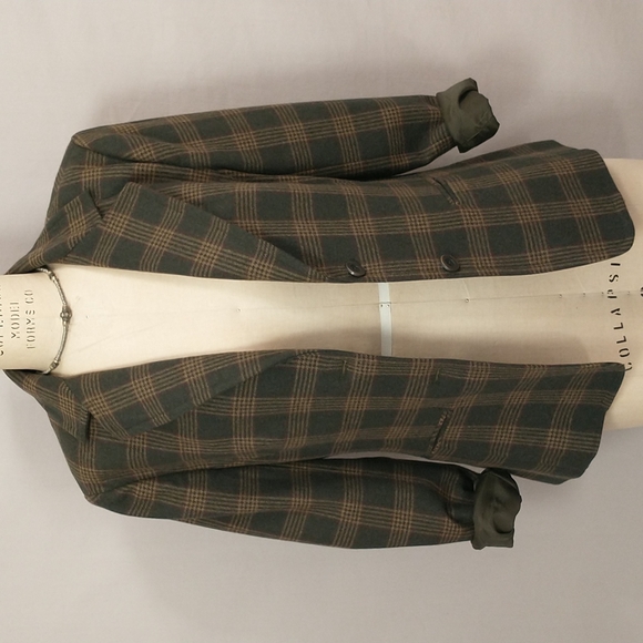 USA Made Wool Plaid Blazer Quality Classic Olive w Tan Tailored Sporting sz12 - Picture 12 of 12